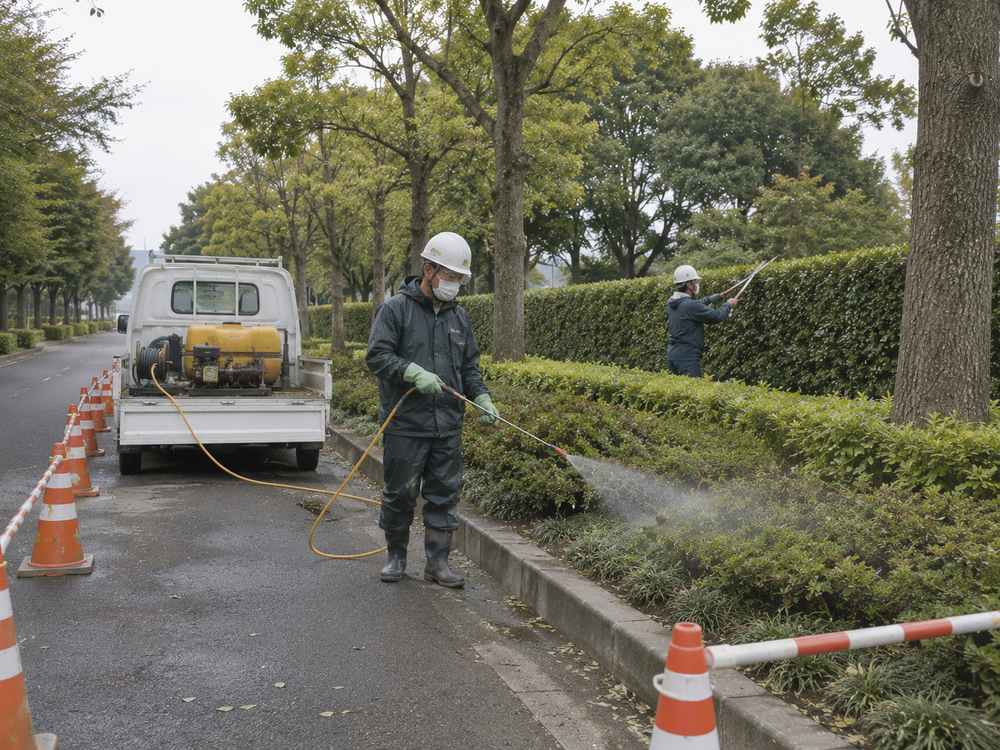 樹木への薬剤散布作業のイメージ（AI生成）